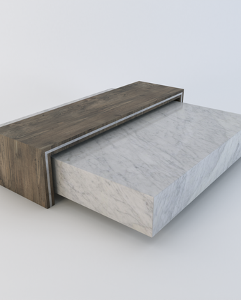 Athena Marble Square Coffee Table with Matching Wood Table