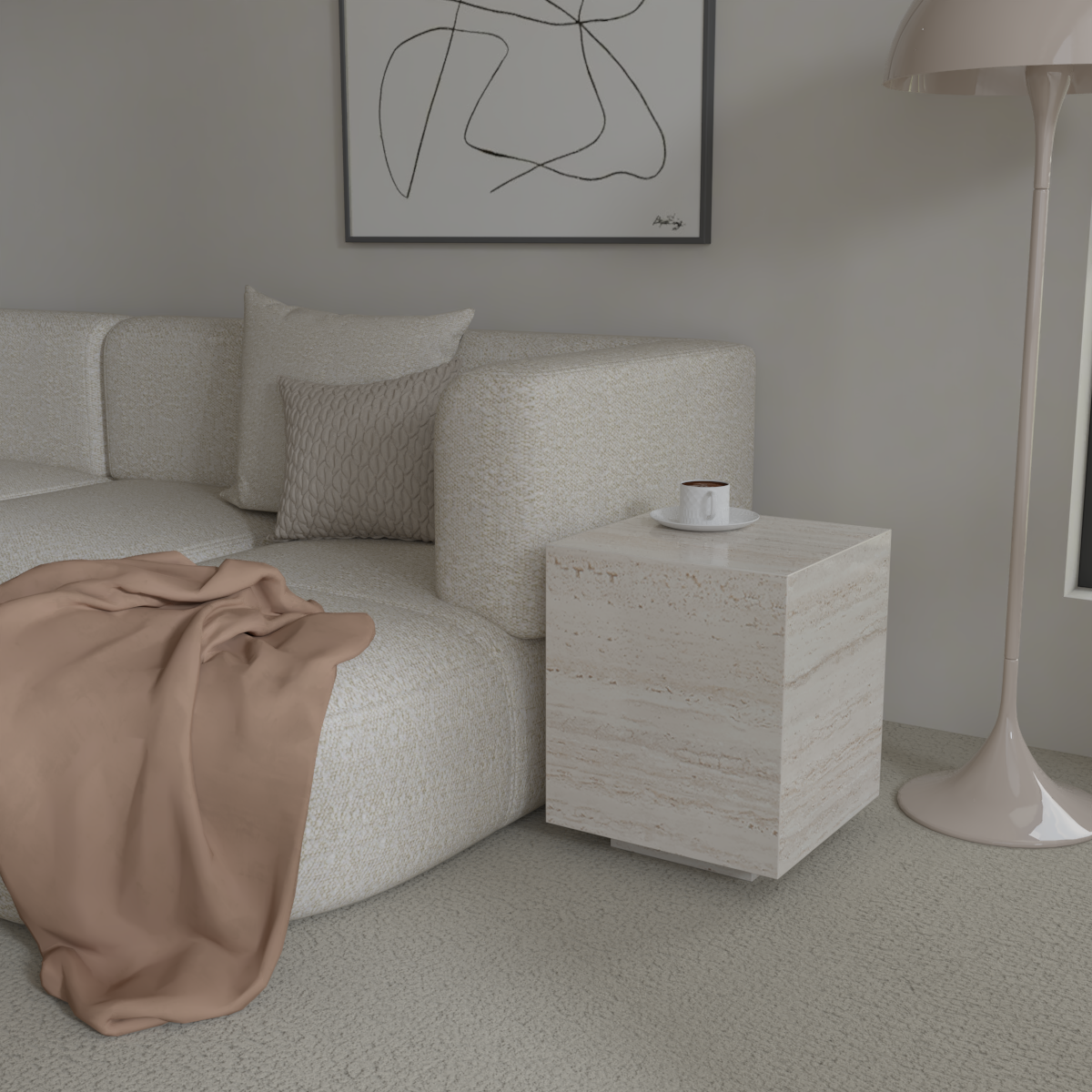Château Pedestal Travertine Side Table