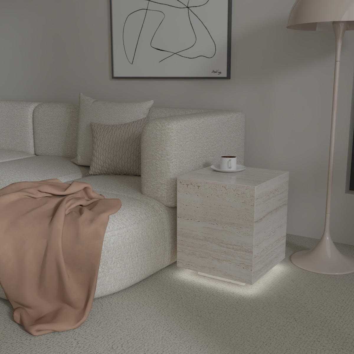Château Pedestal Travertine Side Table