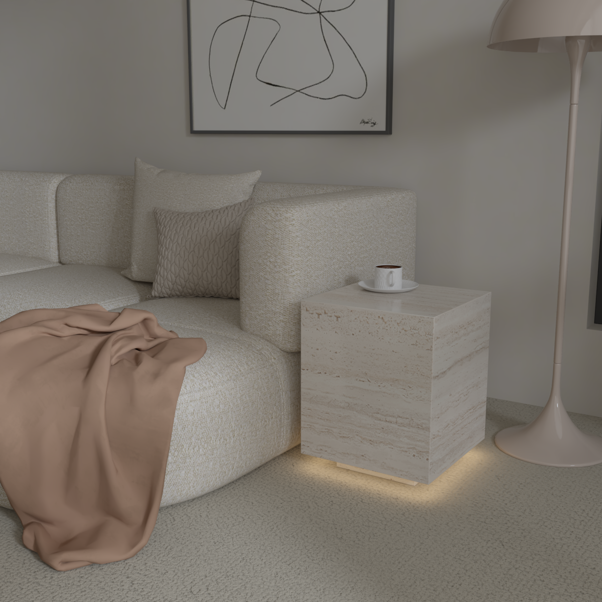 Château Pedestal Travertine Side Table