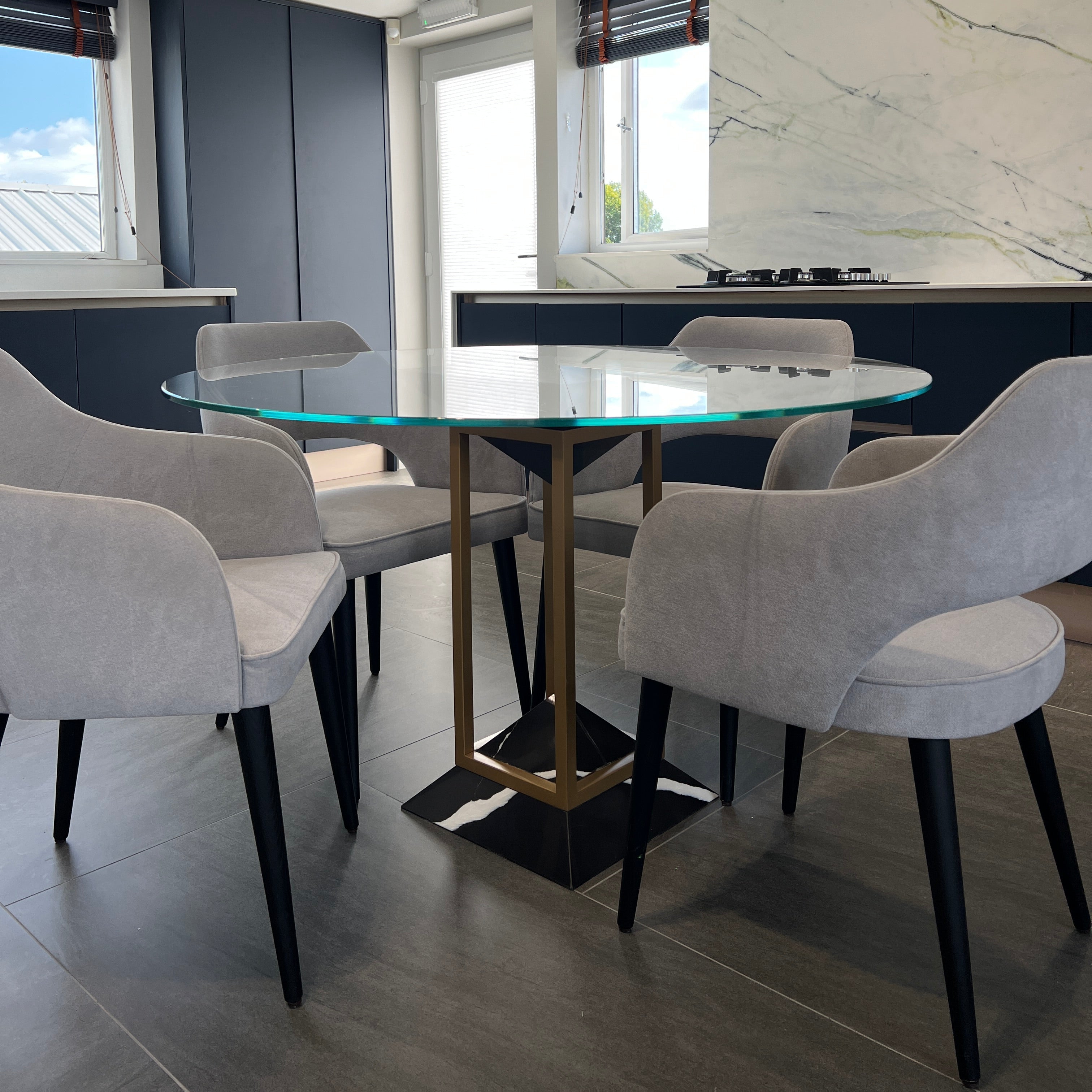 Cairo Dining Table - Ammonite Nero Marquina with Glass Top