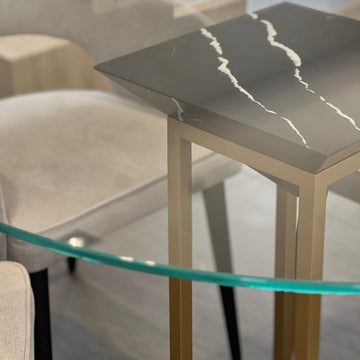 Cairo Dining Table - Ammonite Nero Marquina with Glass Top