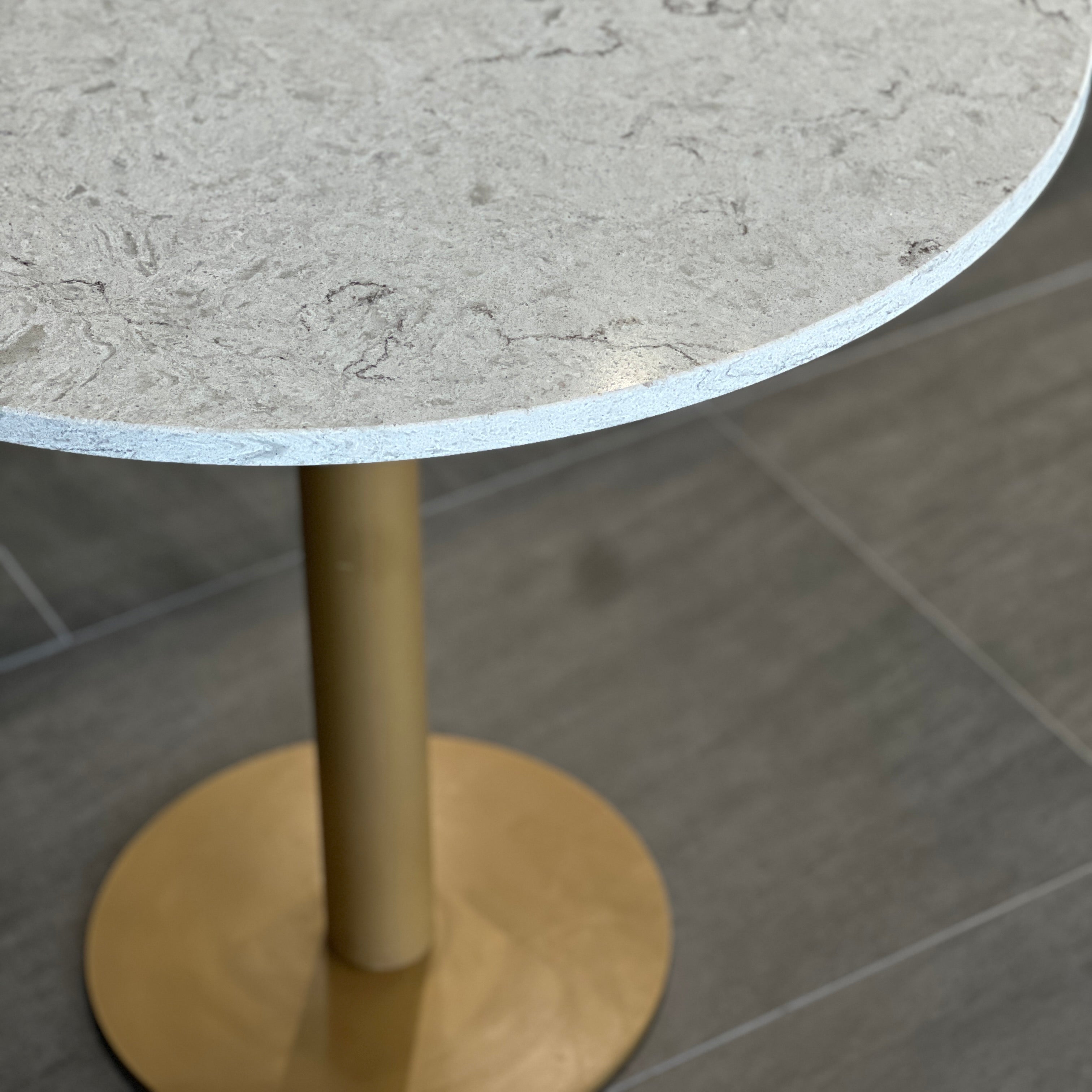 Pedestal Dining Table - Unistone Argento Quartz with Gold Base