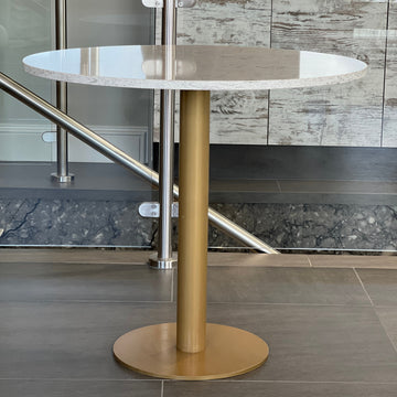Pedestal Dining Table - Unistone Argento Quartz with Gold Base