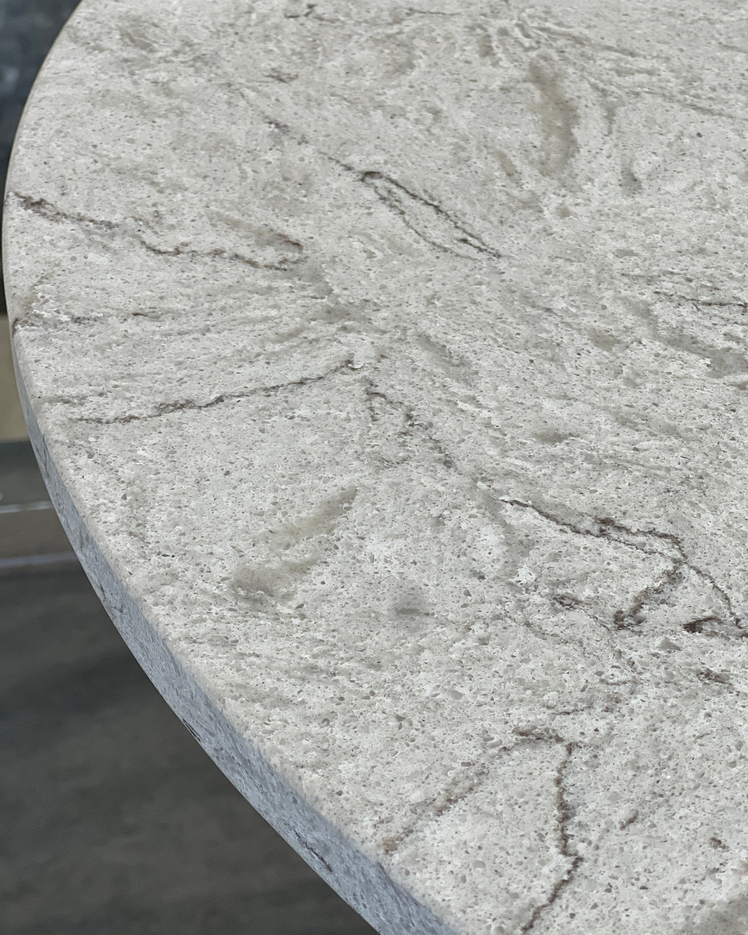 Pedestal Dining Table - Unistone Argento Quartz with Gold Base