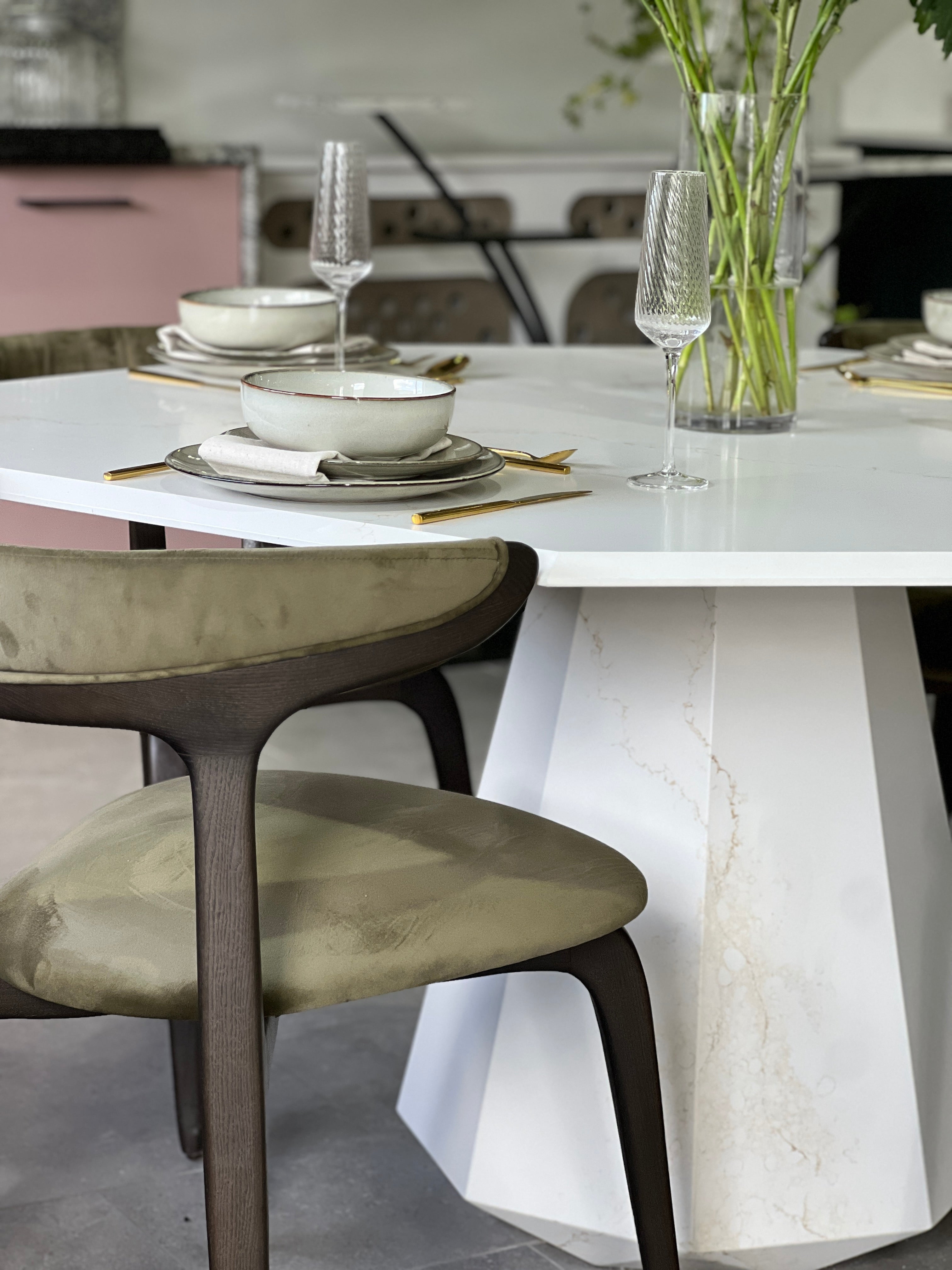 Prism Dining Table - Ammonite Imperial Gold Quartz