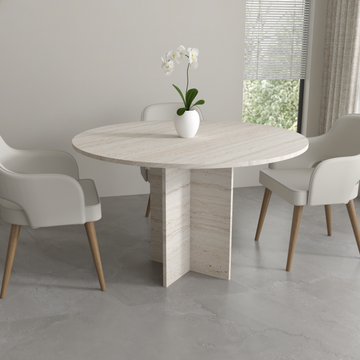 Garda Single Base Travertine Dining Table